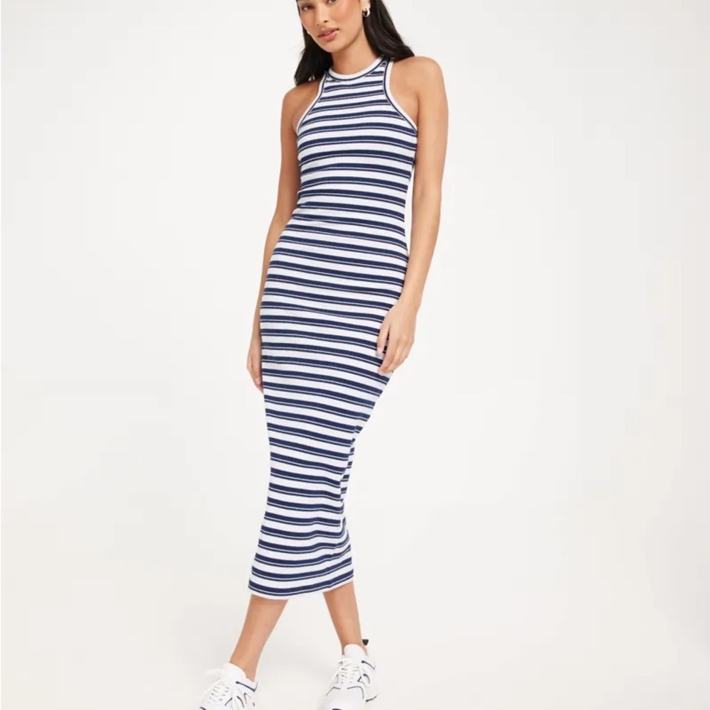 SAMSOE Rita Blue and White Striped Midi Dress Samsøe Samsøe S small